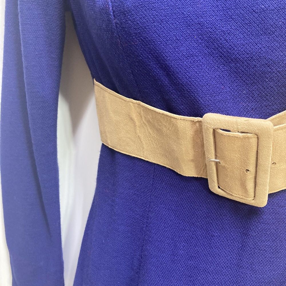 Vintage  1960s 1970s Mini Dress Size XS S Hand Tailored Belt buttons A‎ Line - Picture 11 of 15